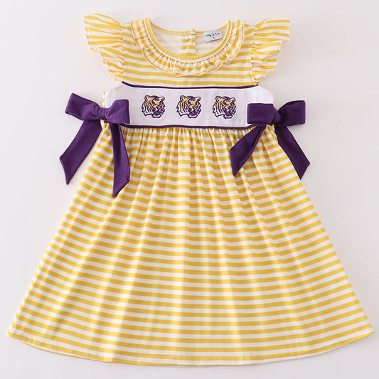 LSU Tiger Embroidered Yellow Stripe Dress