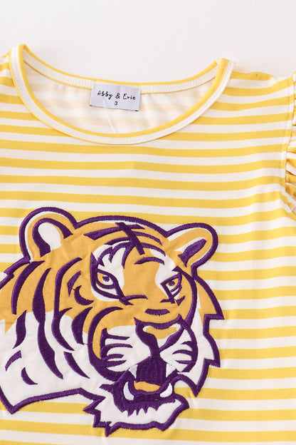 LSU Tiger Applique Yellow Stripe Girl Skort Set