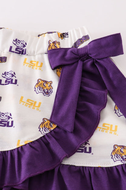 LSU Tiger Applique Yellow Stripe Girl Skort Set