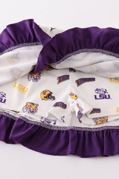 LSU Tiger Applique Yellow Stripe Girl Skort Set