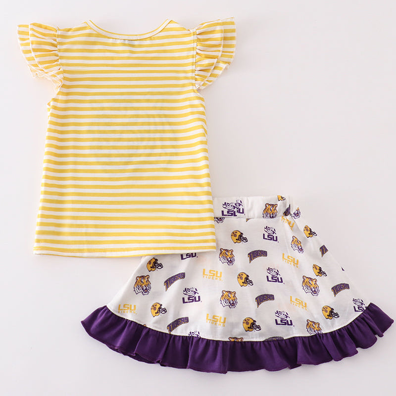 LSU Tiger Applique Yellow Stripe Girl Skort Set