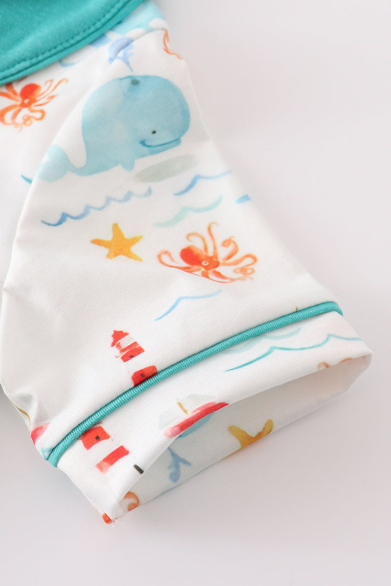 Whale Watcher Print Boy Shorts Set