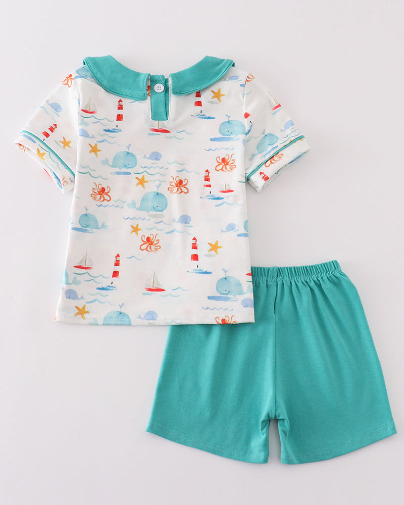 Whale Watcher Print Boy Shorts Set