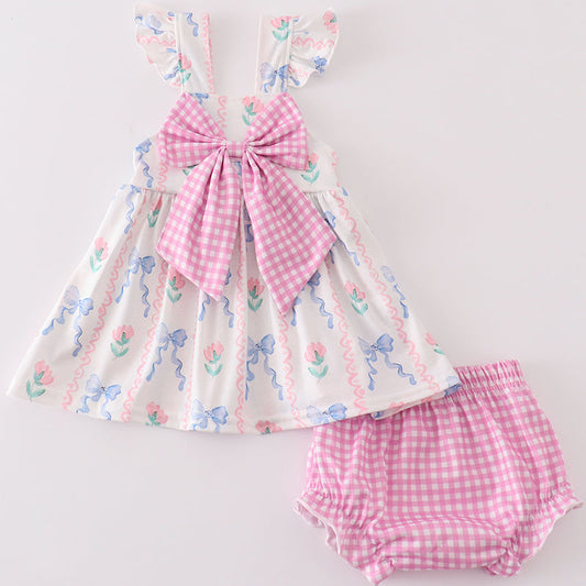 Gretchen Floral Bow Girl Bloomer Set