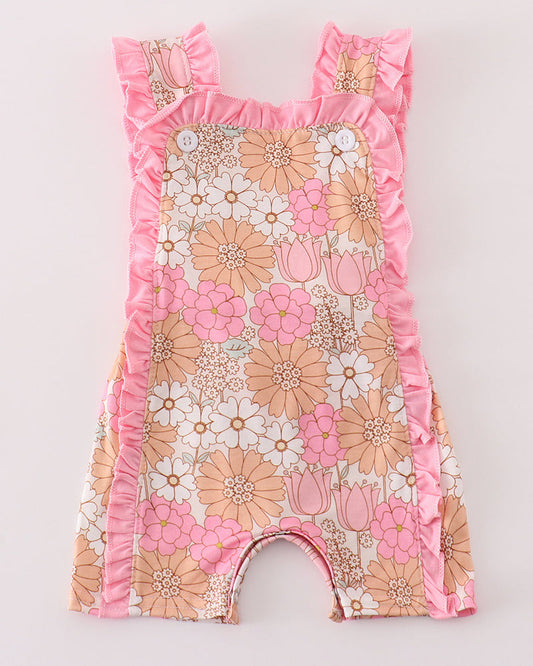 Retro Floral Ruffle Baby Girl Romper