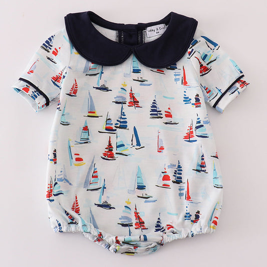 Navy Sailboat Print Boy Bubble