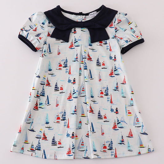 Navy Sailboat Print Dress