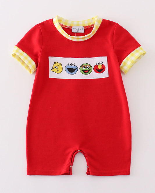 Red Street Character Embroidered Boy Romper