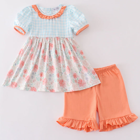 Scarlett Floral Print Gingham Girl Shorts Set