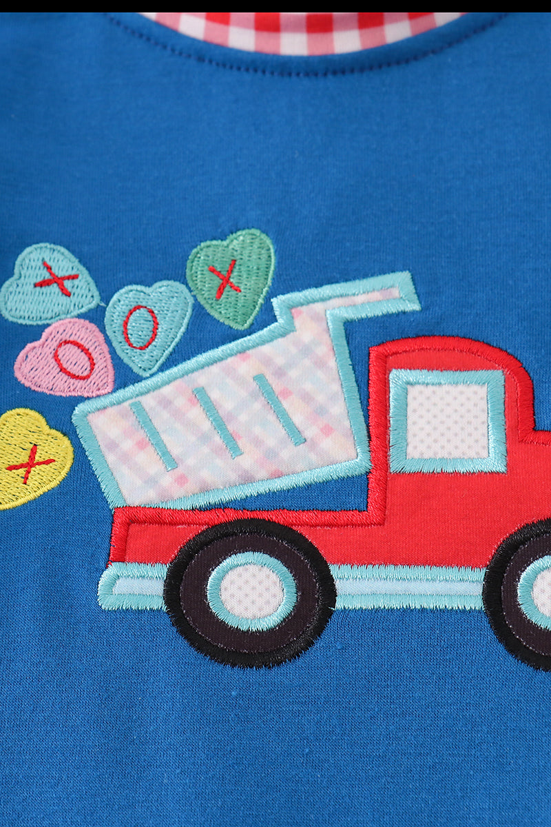 Blue Dump Truck Candy Hearts Applique Boy Romper