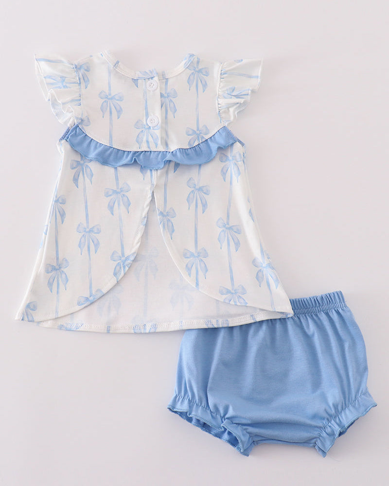 Coquette Blue Bow Ruffle Girl Bloomers Set