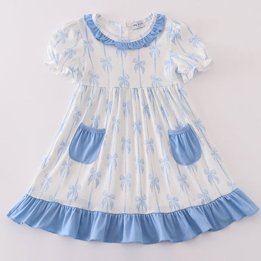 Coquette Blue Bow Ruffle Dress