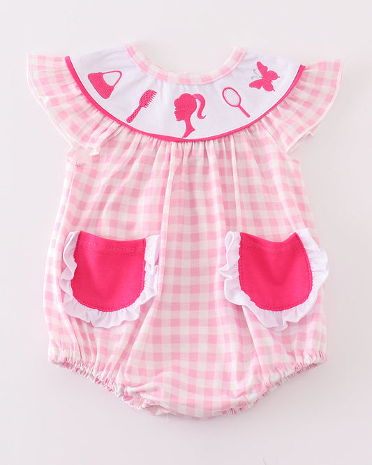 Barbie Embroidered Pink Gingham Girl Bubble