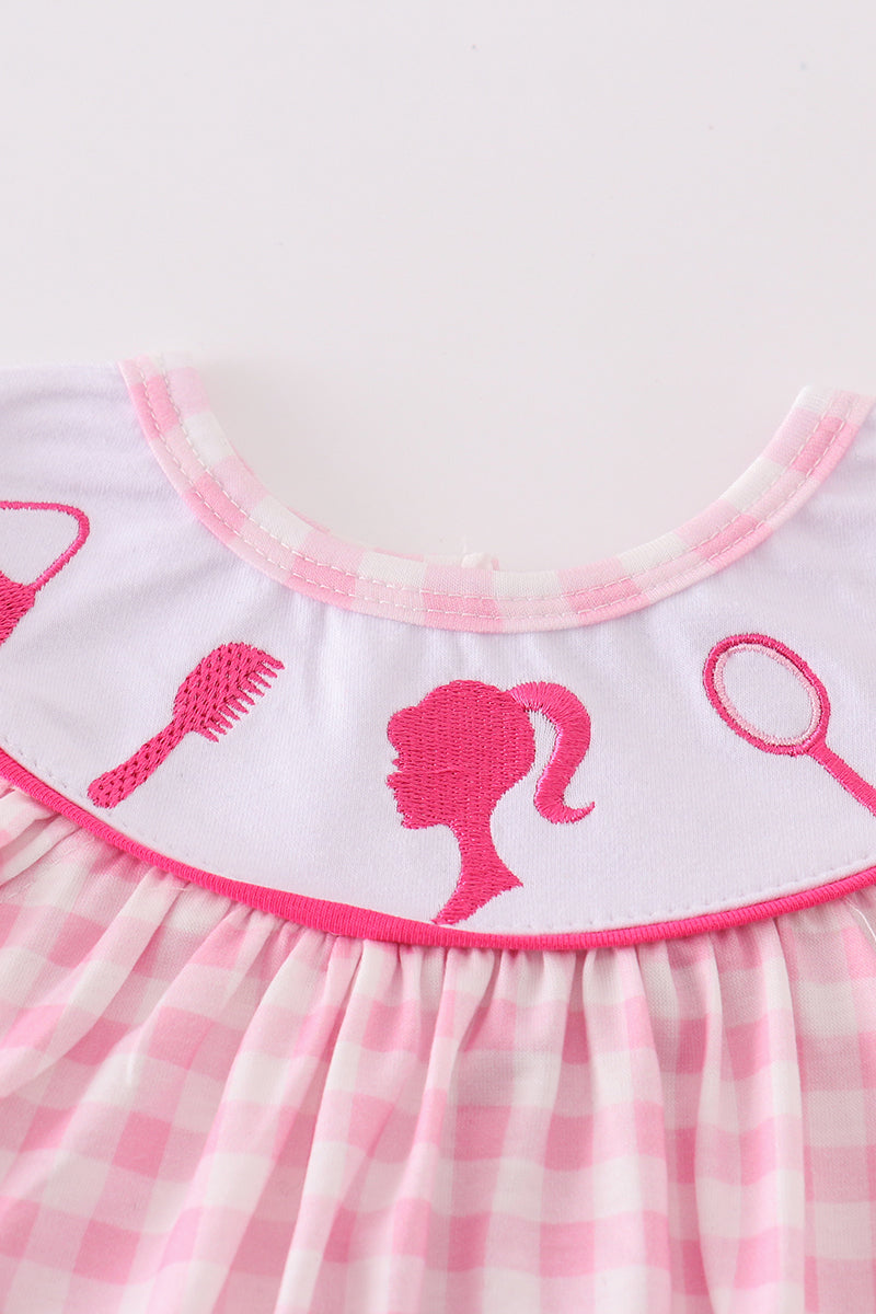 Barbie Embroidered Pink Gingham Girl Bubble