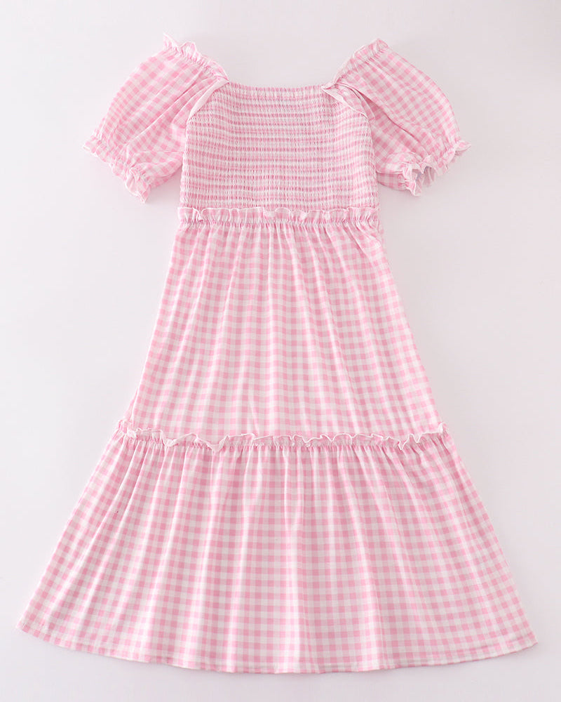 Pink Gingham Smocked Women’s Dress