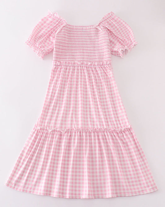 Pink Gingham Smocked Women’s Dress