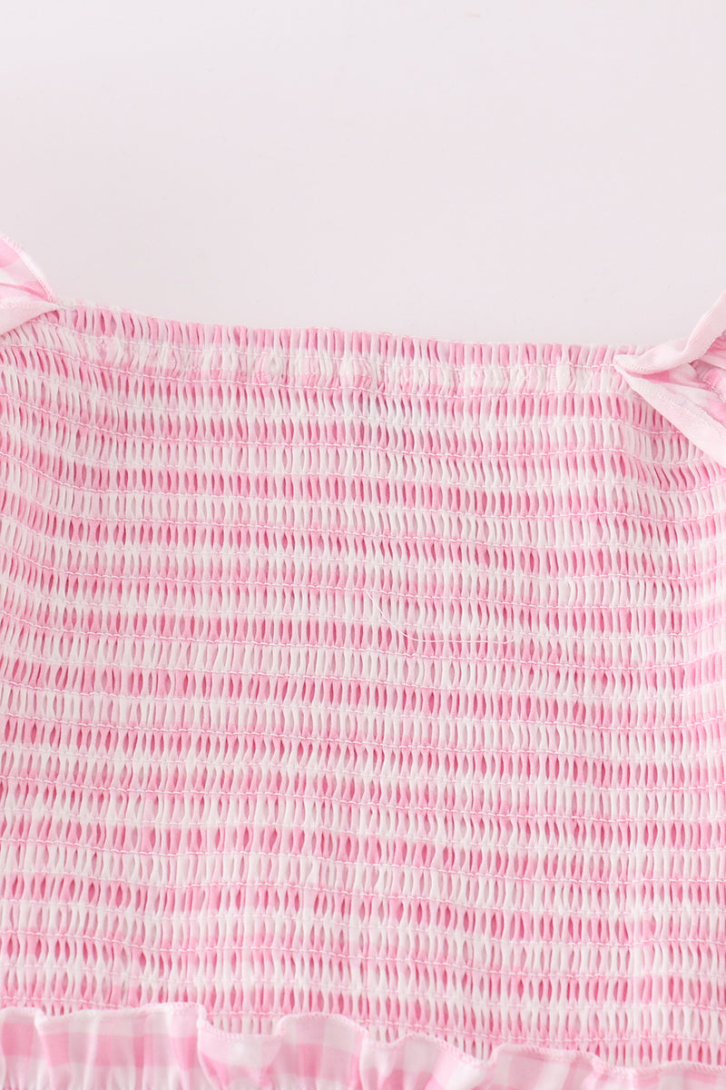 Pink Gingham Smocked Women’s Dress