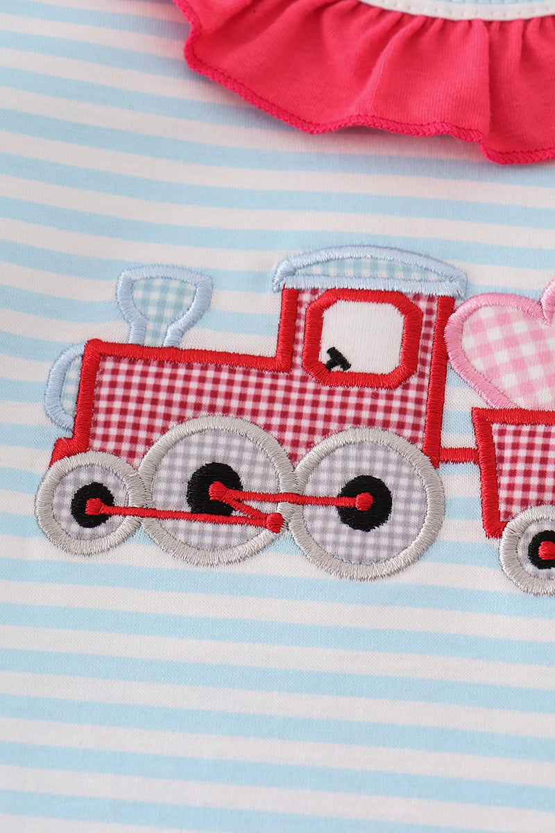 Valentine Heart Train Applique Girl Bloomer Set