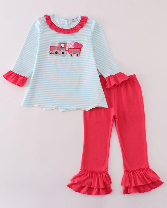 Valentine Heart Train Applique Girl Set