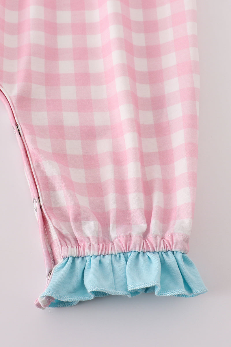 Cupid’s Cargo Embroidered Pink Plaid Girl Romper