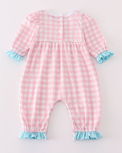 Cupid’s Cargo Embroidered Pink Plaid Girl Romper