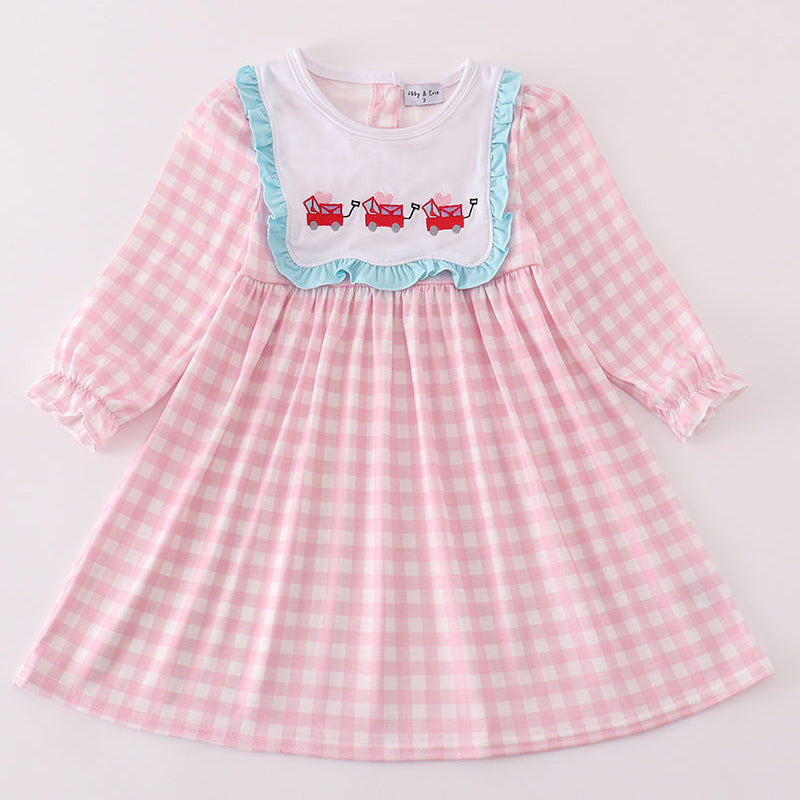 Cupid’s Cargo Embroidered Pink Plaid Dress