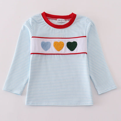 French Knot Hearts Blue Stripe Boy Top