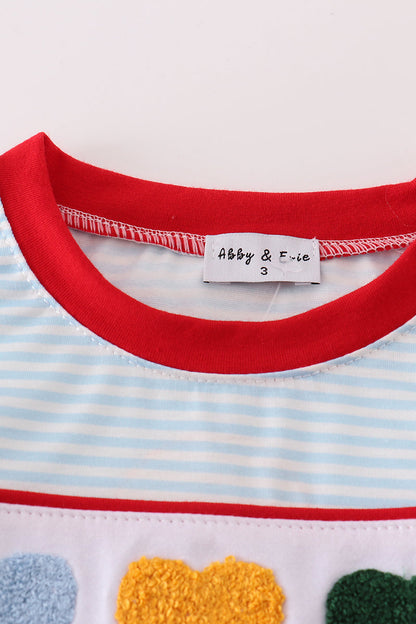 French Knot Hearts Blue Stripe Boy Top