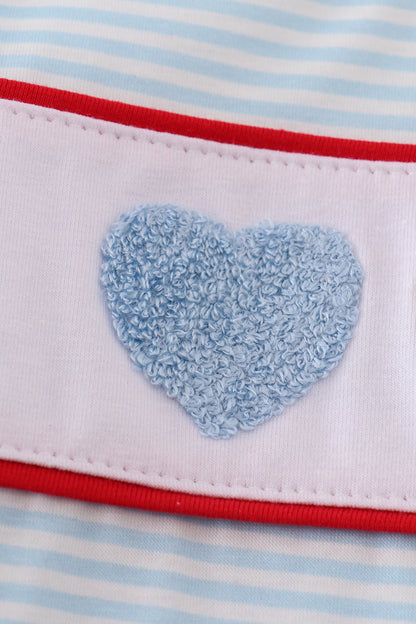 French Knot Hearts Blue Stripe Boy Top