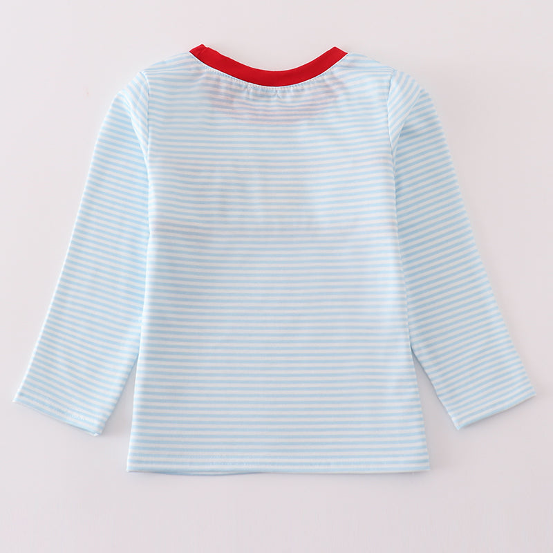 French Knot Hearts Blue Stripe Boy Top