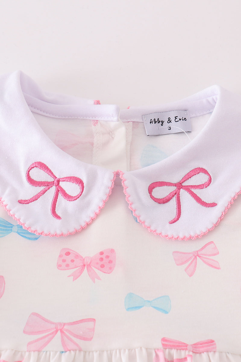 Sweet Bow Embroidered Pink Girl Pants Set