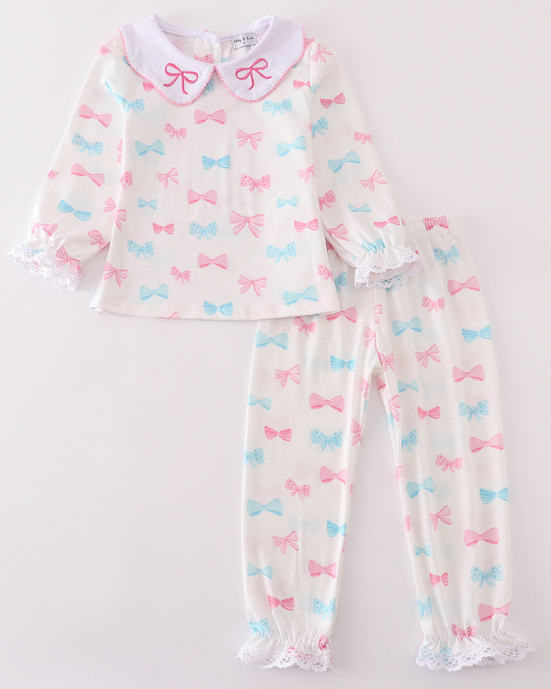 Sweet Bow Print Girl Pants Set