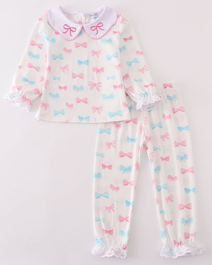 Sweet Bow Print Girl Pants Set