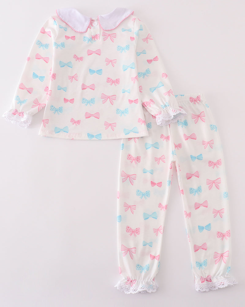 Sweet Bow Print Girl Pants Set