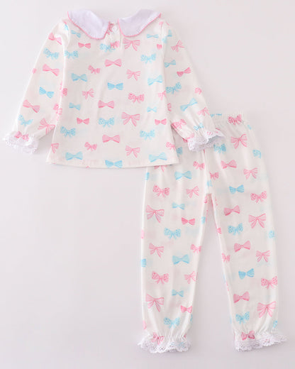 Sweet Bow Print Girl Pants Set