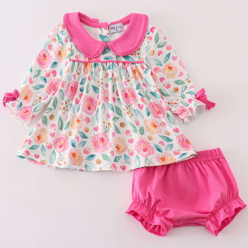 Macey Pink Floral Girl Bloomers Set