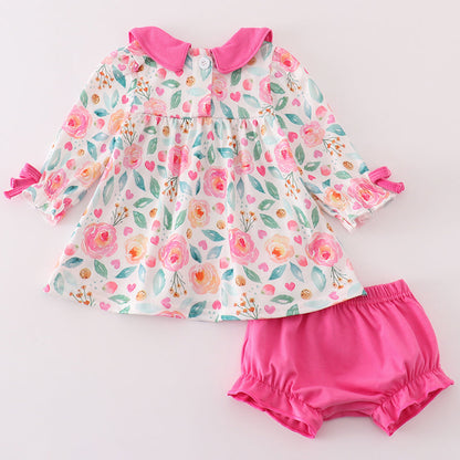 Macey Pink Floral Girl Bloomers Set