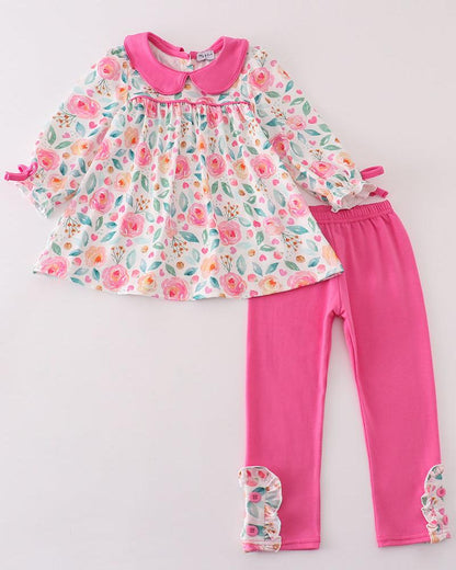 Macey Pink Floral Girl Pants Set