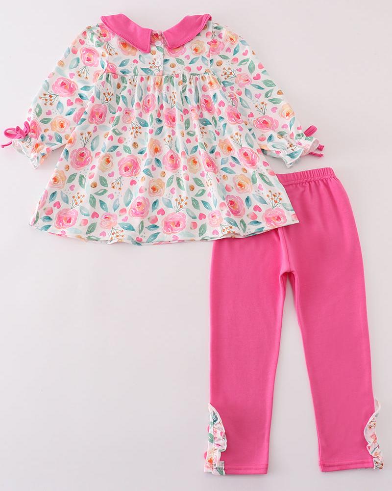 Macey Pink Floral Girl Pants Set