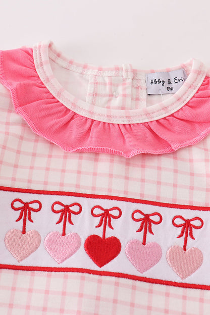 Pink Plaid Heart Embroidered Girl Romper