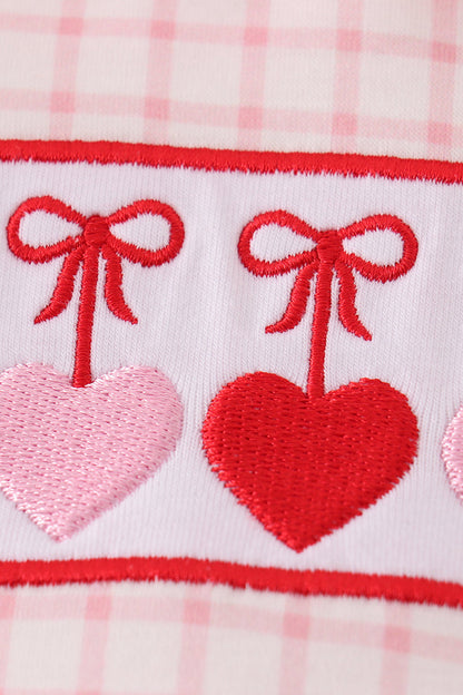 Pink Plaid Heart Embroidered Girl Romper