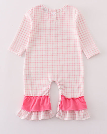 Pink Plaid Heart Embroidered Girl Romper