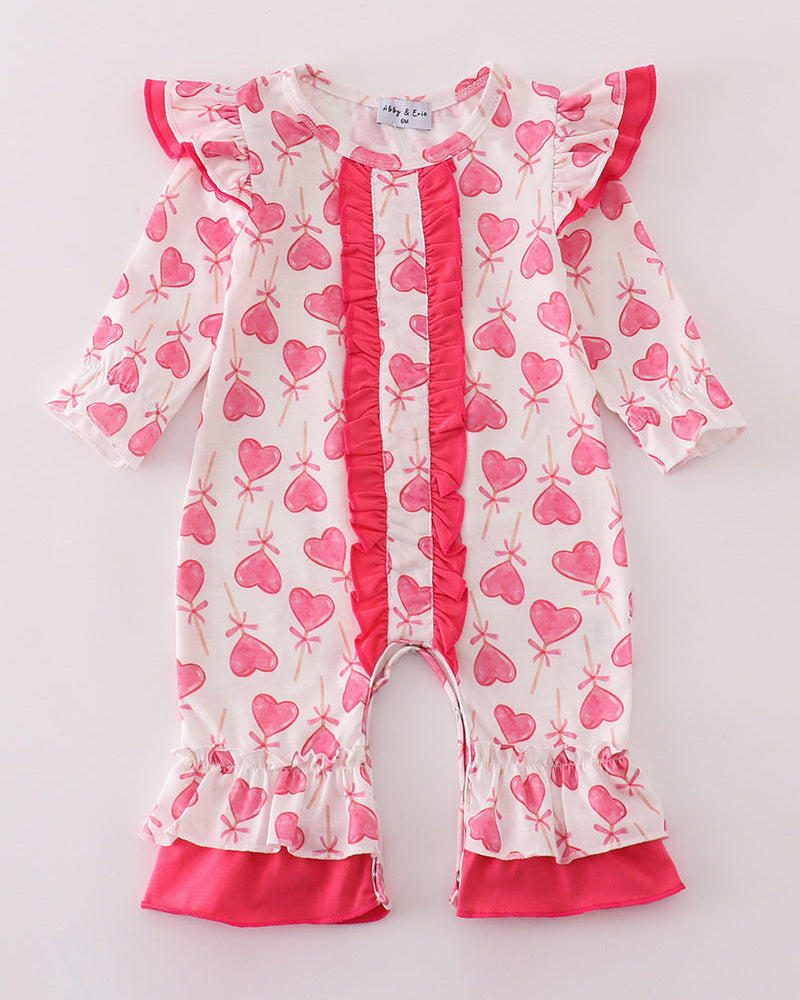 Pink Lollipop Hearts Print Girl Romper