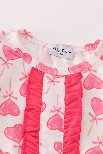 Pink Lollipop Hearts Print Girl Romper