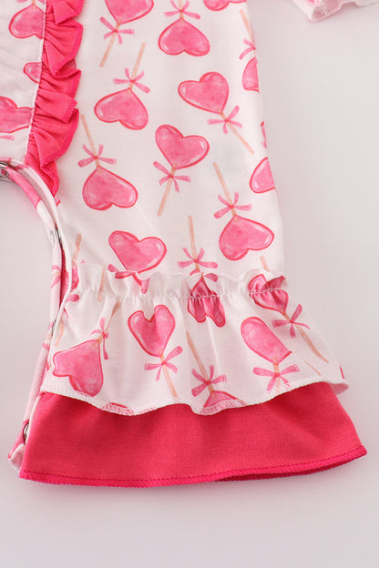 Pink Lollipop Hearts Print Girl Romper