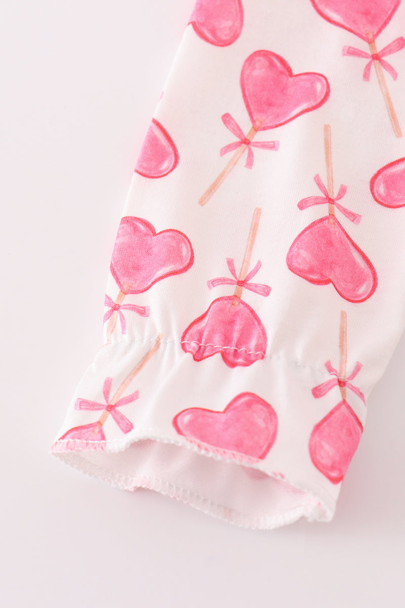 Pink Lollipop Hearts Print Girl Romper