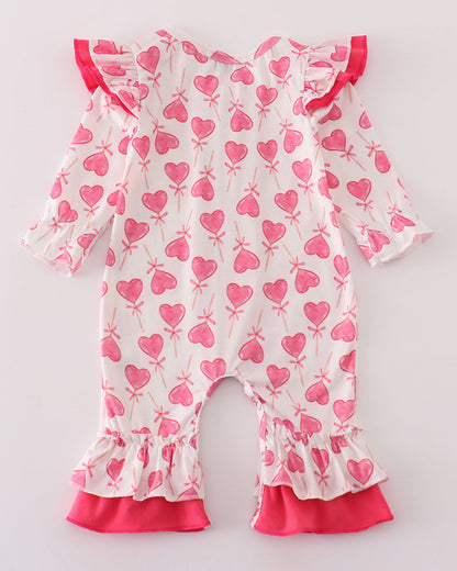 Pink Lollipop Hearts Print Girl Romper