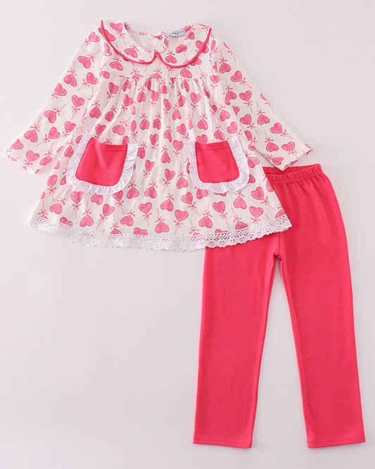 Pink Lollipop Heart Print Girl Pants Set