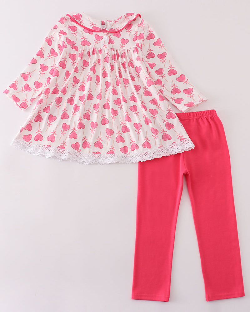 Pink Lollipop Heart Print Girl Pants Set