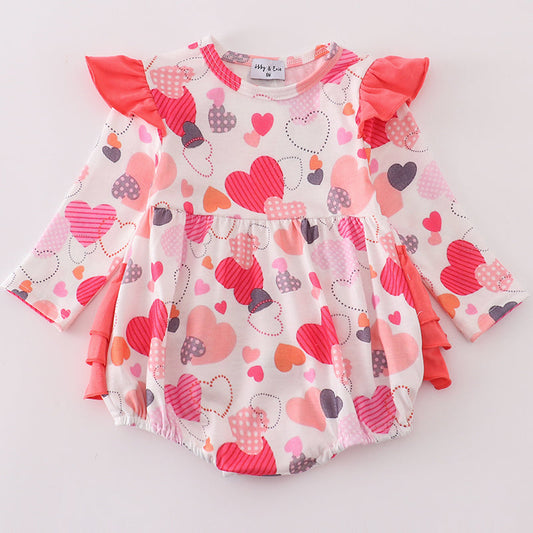 Valentine Heart Print Pink Ruffle Girl Bubble